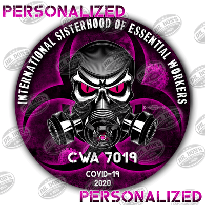 Personalized Sisterhood of essential workers vinyl stickers Purple with skull and gas mask 