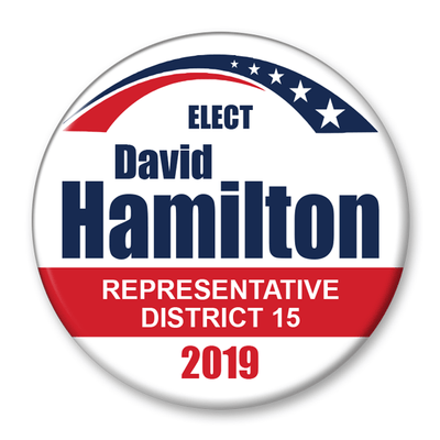 Political Campaign Button Template - PCB-108, pinback, white with red and dark blue, stars