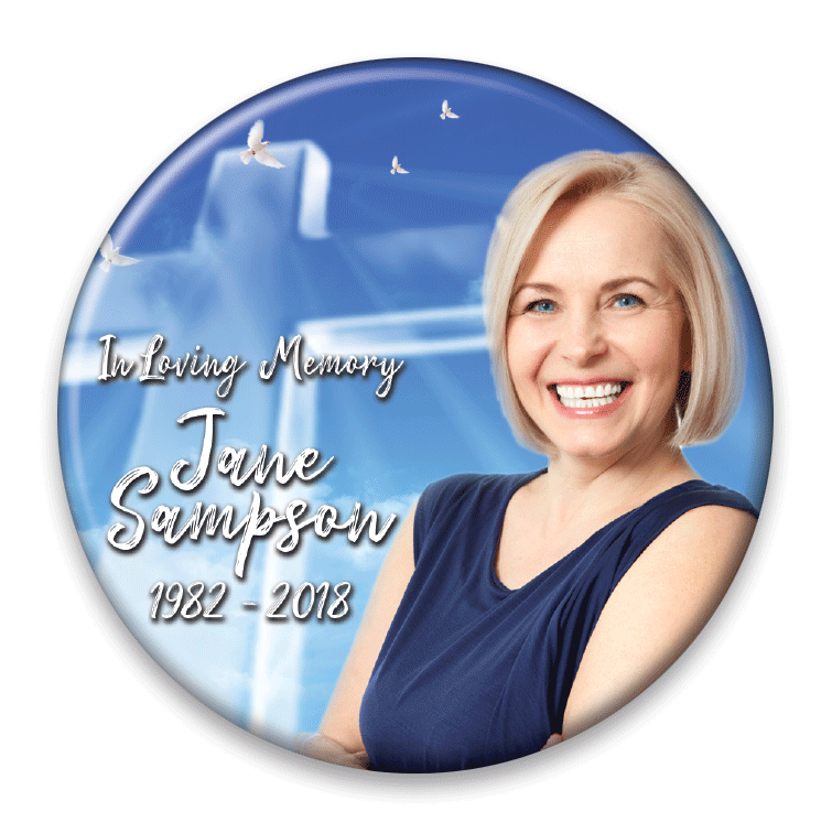 BLUE ROSE PINBACK Template,Full Color, Personalized Funeral Buttons