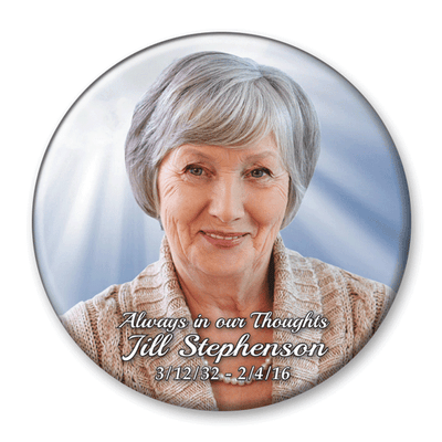 Memorial Photo Button Template - 312 - pinbacks, white rays with blue