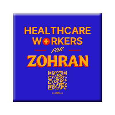Healthcare Workers for Zohran  Union Printed Square Pinback Button