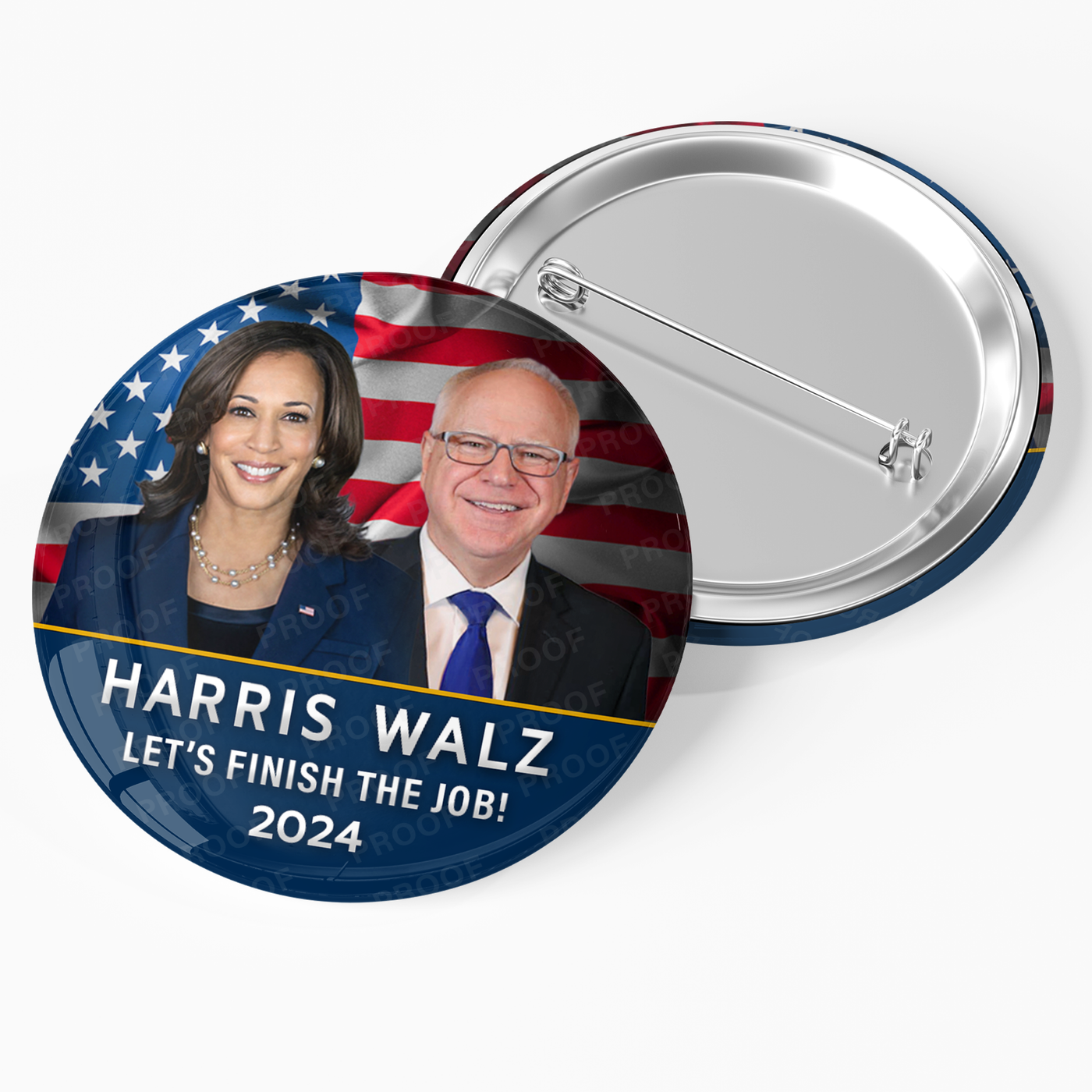 Harris Walz Photo USA pin back campaign round button 