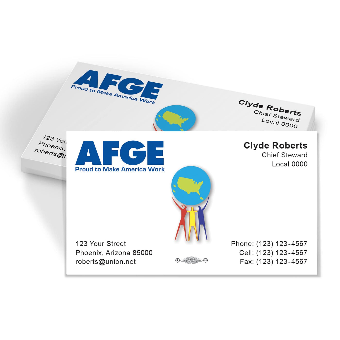 AFGE Union printed business cards with union label 