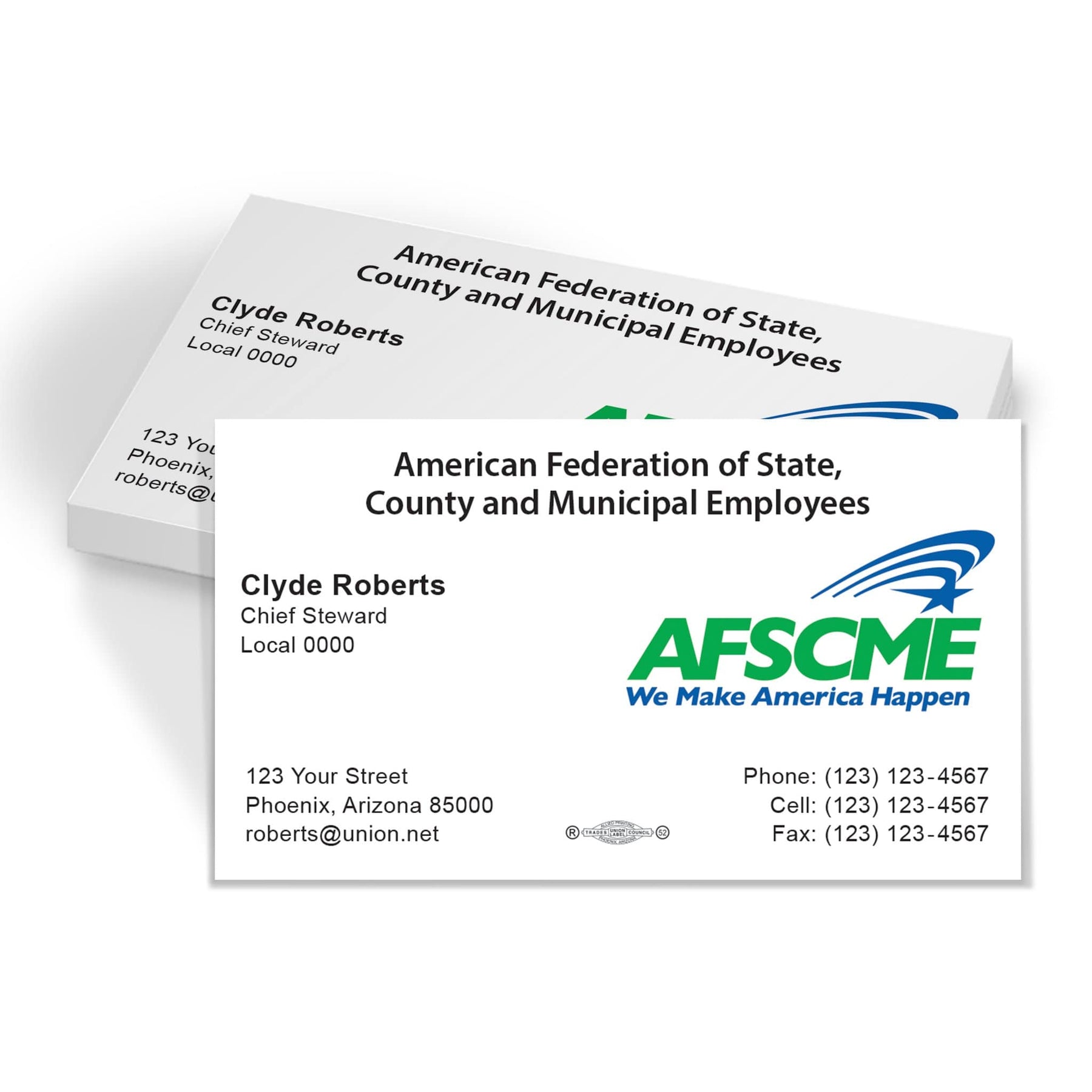 AFSCME Union Printed Business Cards AFSCME101