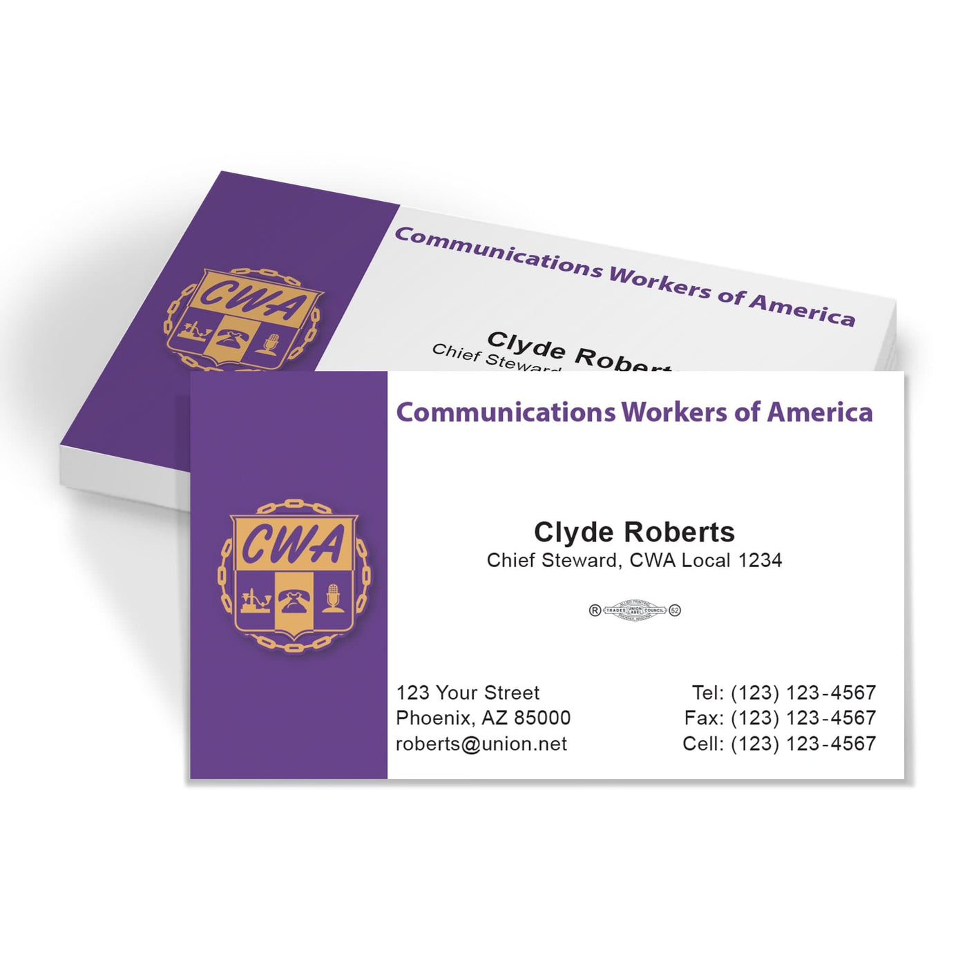 CWA Union Printed Business Cards - CWA-101-FB
