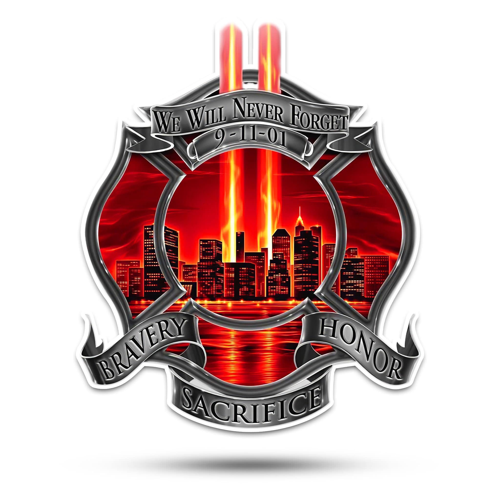 9-11 Memorial Badge Hard Hat Vinyl Sticker / NF-4 – Buttonsonline