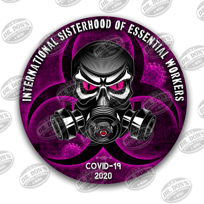 International Sisterhood of Essential Workers Covid 19 skull and gas mask purple and black vinyl sticker decal