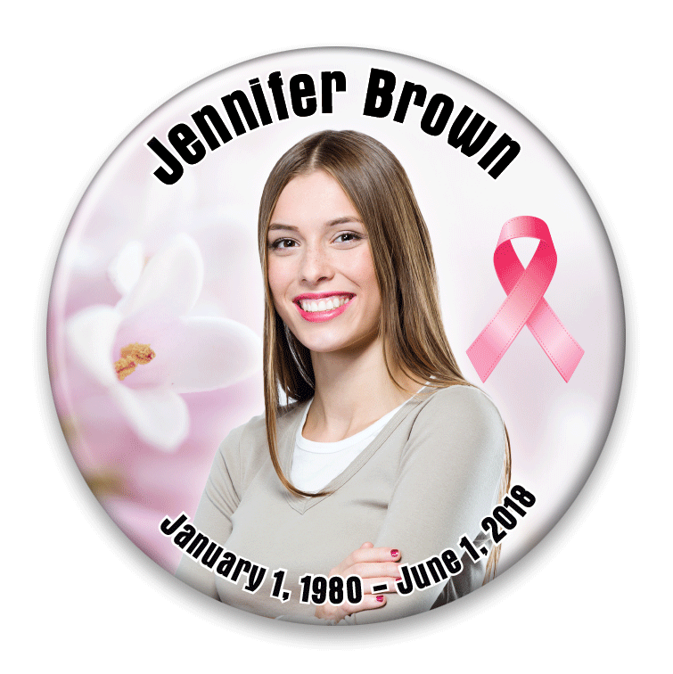 Memorial Photo Button Template - 324 - pinback, breast cancer ribbon, flower