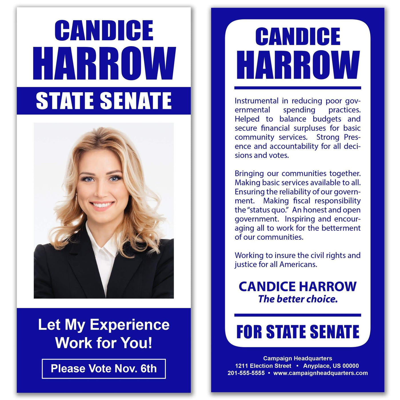 Political Palm Card / Push Card Templates - SET UP ONLY - PC-10