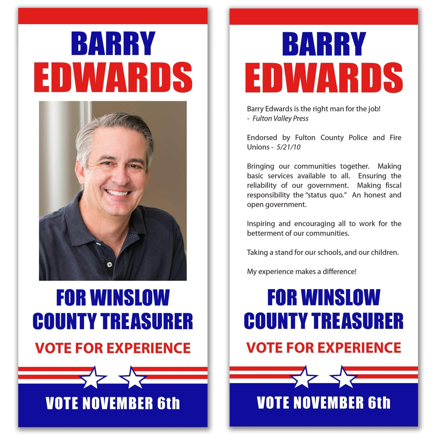 Palm Card Example Political Palm Card / Push Card Templates - SET UP ONLY - PC-17 ...