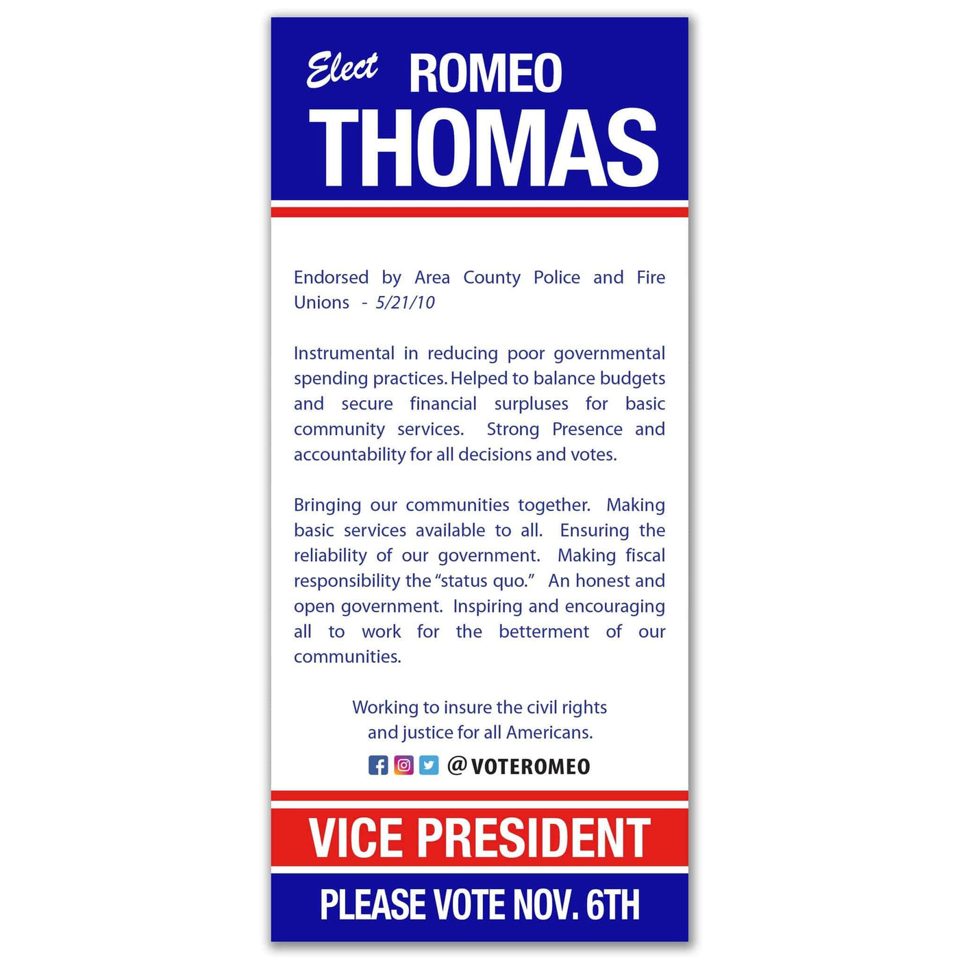 Push Card Political Palm Card Templates PC 1 | Campaign Push Cards