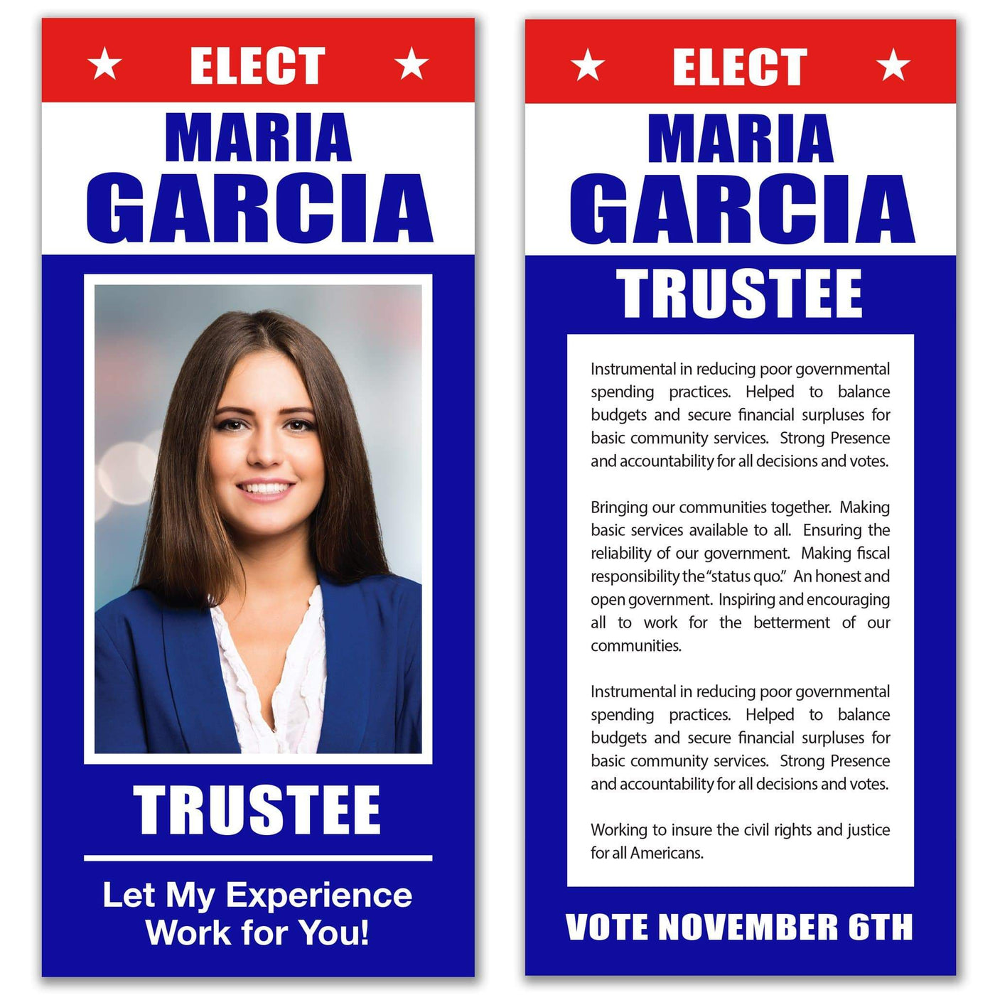 Political Palm Card / Push Card Templates - SET UP ONLY - PC-2 ...