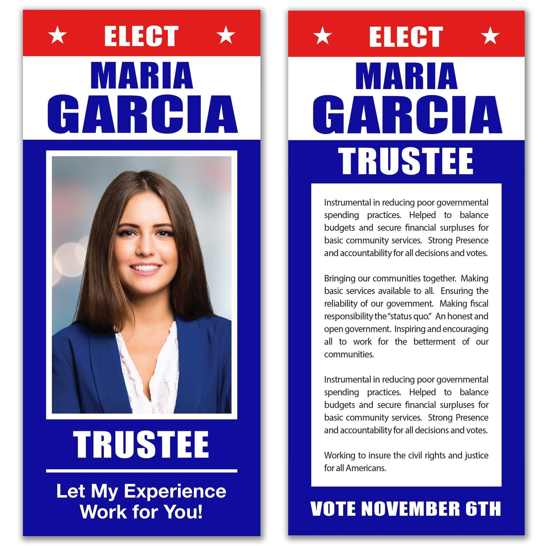 Palm Card Example Political Palm Card / Push Card Templates - SET UP ONLY - PC-2 ...