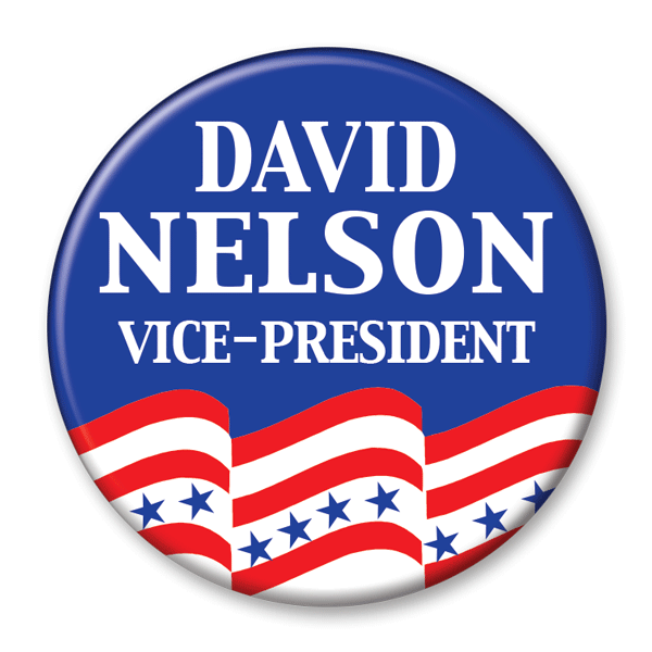Political Campaign Button Template - PCB-106, pinback, blue with red and white stripes, stars