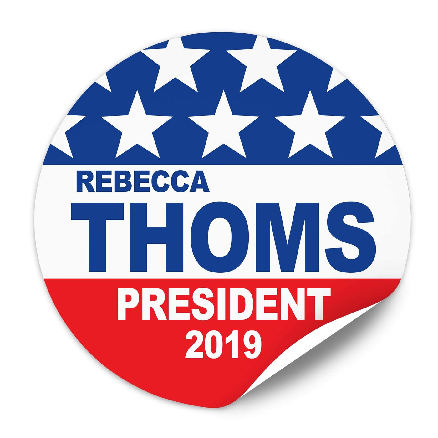 Political Campaign Sticker Template - PCS-101, paper with adhesive back, stars, red white and blue
