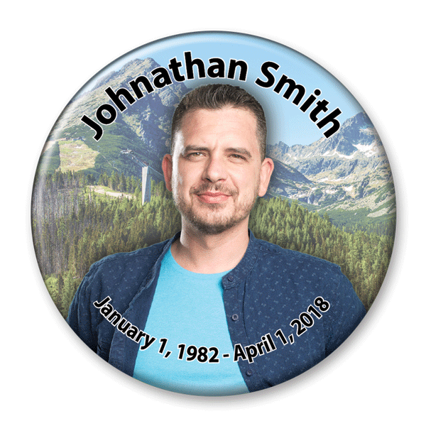 Memorial Photo Button Template - 327 - pinback, mountain, forest