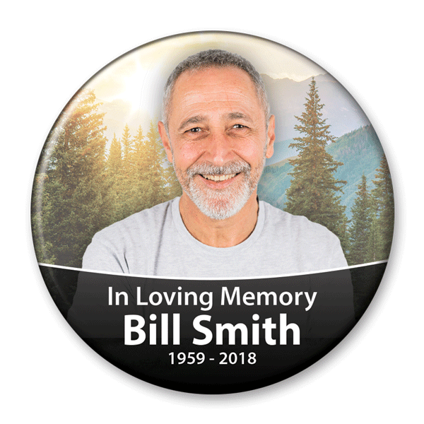 Memorial Photo Button Template - 326 - pinback, mountains, forest